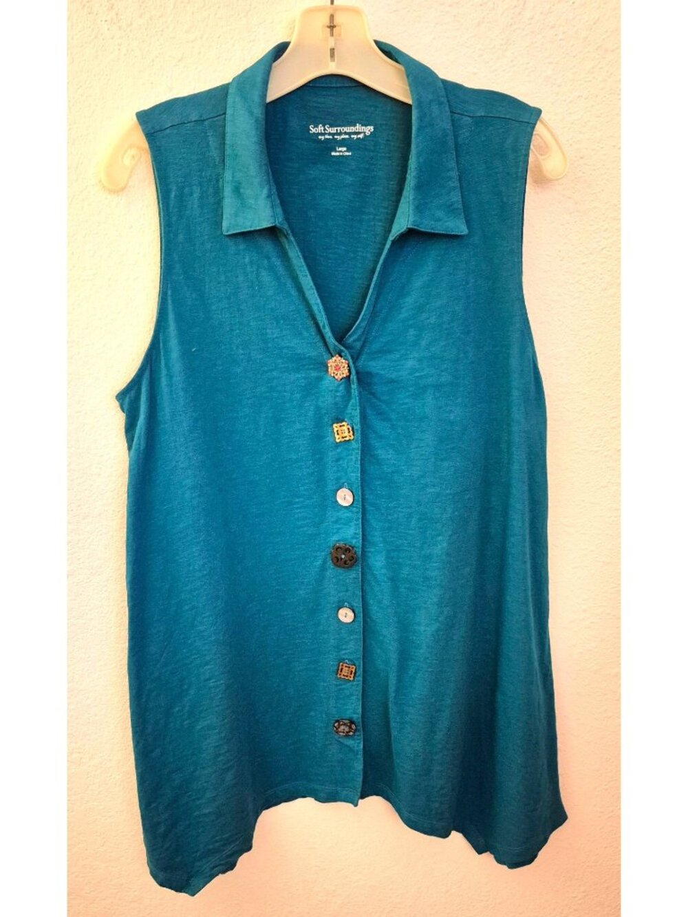 Soft Surroundings Teal Sleeveless Button Tunic